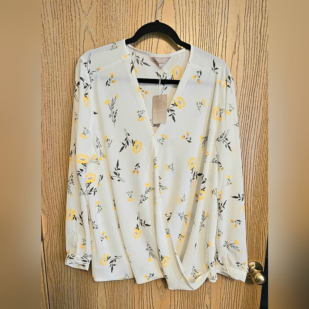 Anthology Blouse, white with yellow flowers
